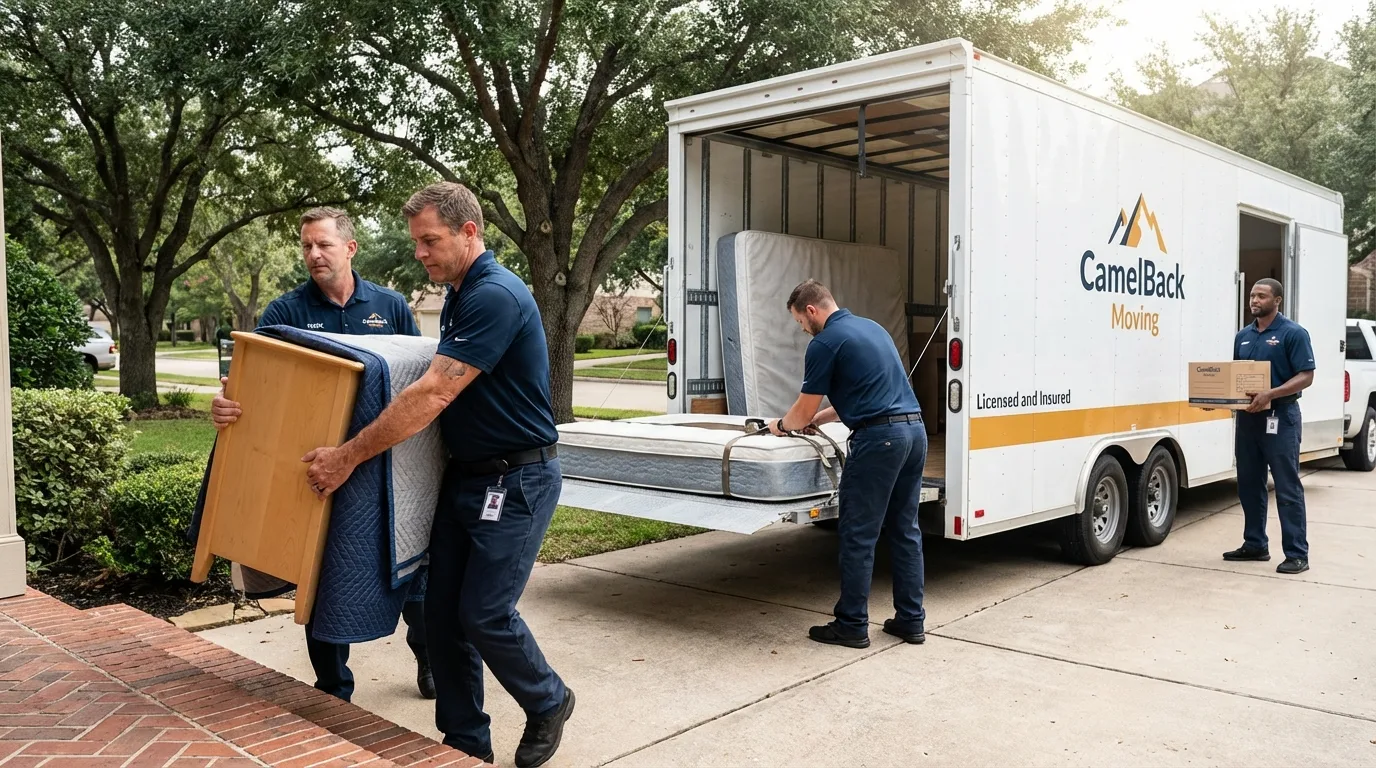 Crew loading residential truck for cross-state move from Milford, IN