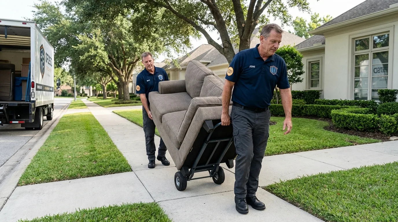 Local residential moving crew loading furniture in Milford, IN