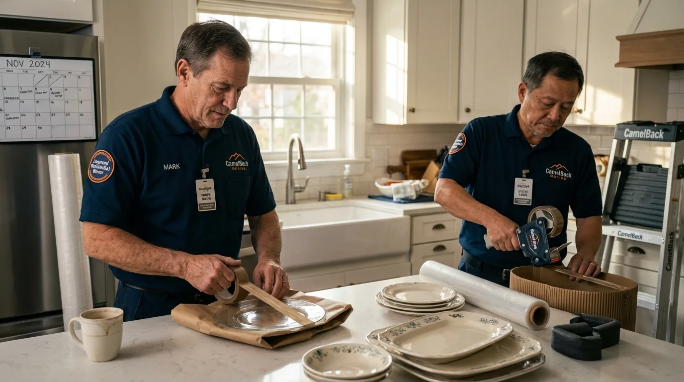 Professional crew packing kitchen dishware in Milford, IN